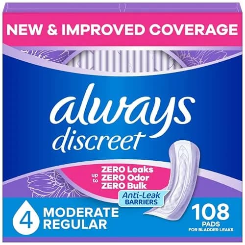 Always Discreet Drier Regular Length Moderate Absorbency Pads 108ct | USA Import for Bladder Leak Protection thumbnail 1