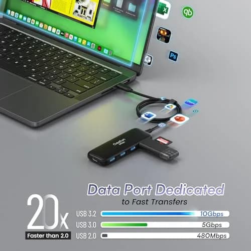 Q QEEFUN USB C Hub 10Gbps, 4 Ports USB-C 3.2 Gen 2 Data Splitter with 100W PD Charging Port | 5-Port USB-C Extender for Laptops and Tablets thumbnail 3