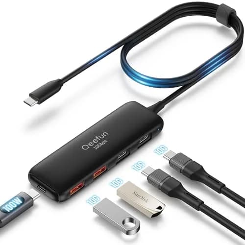Q QEEFUN USB C Hub 10Gbps, 4-Port USB 3.2 Gen 2 Hub with 2 USB-C & 2 USB-A Ports, 100W PD Charging Port, Aluminum Casing thumbnail 1
