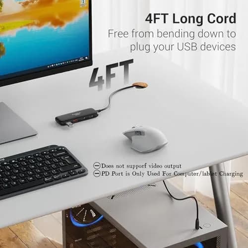 Q QEEFUN USB C Hub 10Gbps, 4-Port USB 3.2 Gen 2 Hub with 2 USB-C & 2 USB-A Ports, 100W PD Charging Port, Aluminum Casing thumbnail 7