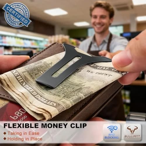 BULLIANT Men Slim Magnetic Leather Wallet with Metal Money Clip | 9 Card Slots, RFID Protected, Compact Fit thumbnail 6