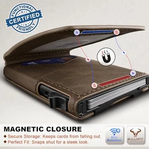 BULLIANT Men Slim Magnetic Leather Wallet with Metal Money Clip | 9 Card Slots, RFID Protected, Compact Fit thumbnail 3