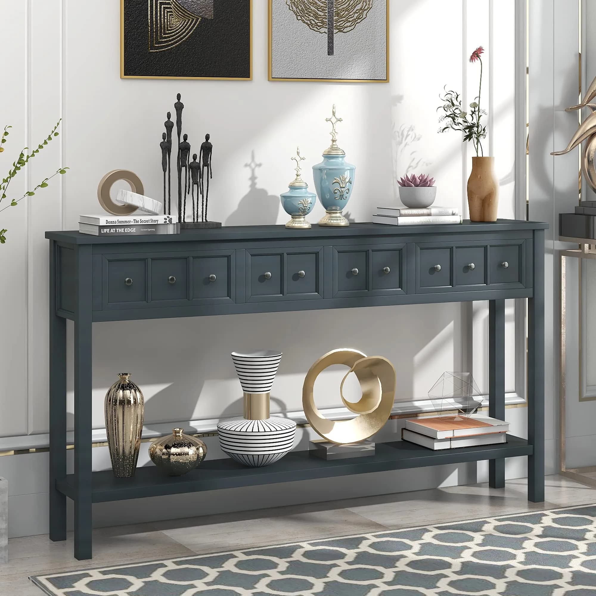 Brisca Console Table 60" Long with 2 Sizes of Drawers | Rustic Entryway Design