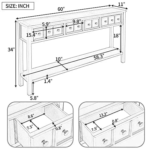 Brisca Console Table 60" Long with 2 Sizes of Drawers | Rustic Entryway Design thumbnail 3