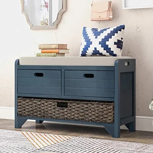Brisca Storage Bench with 1 Removable Basket and 2 Drawers | Fully Assembled Wooden Entryway Seat (70-120c) thumbnail 1