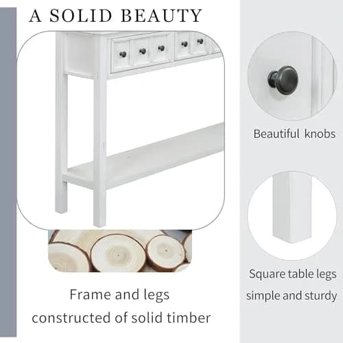 Brisca Rustic Entryway Console Table with 2 Different Size Drawers | Solid Wood Sofa Desk for Living Room & Hallway thumbnail 6
