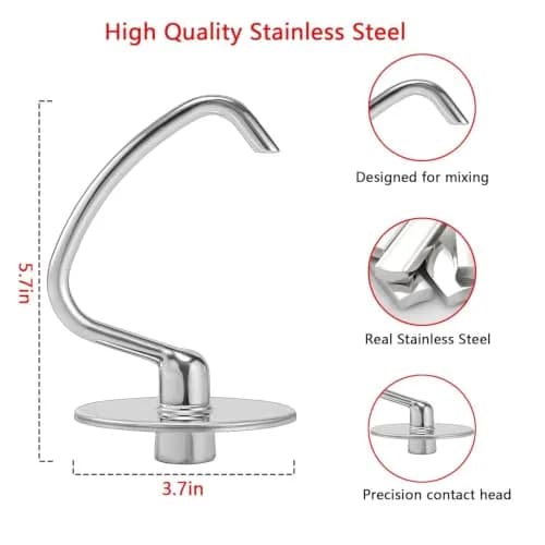 KINGEAGLE Stainless Steel Dough Hook for KitchenAid 4.5-5 QT Tilt-Head Stand Mixers | Dishwasher Safe Metal Kneading Bread Hook Attachment for Kitchen Aid Original Bowl Only, Easy Dough Kneading, Uncoated Design thumbnail 5