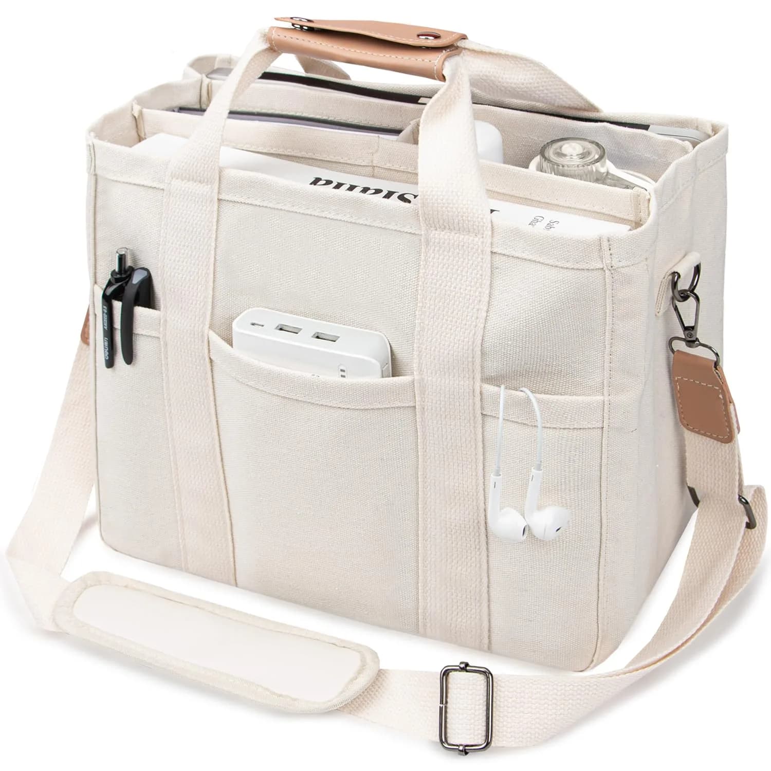 ABOUME Canvas Tote Bag with Multi-Pocket Large Capacity | Multi-Function Women’s Handbag — Beige