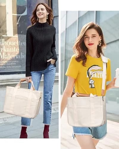 ABOUME Canvas Tote Bag with Multi-Pocket Large Capacity | Multi-Function Women’s Handbag thumbnail 3