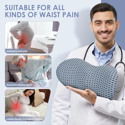 kasney Lumbar Support Pillow for Office Chair | Memory Foam Back Support, Gray, Large thumbnail 4