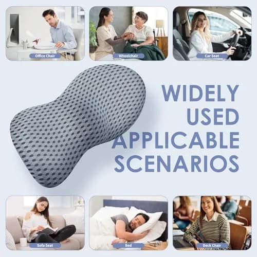 kasney Lumbar Support Pillow for Office Chair | Memory Foam Back Support, Gray, Large thumbnail 6