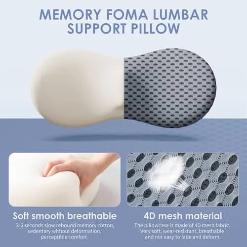 kasney Lumbar Support Pillow for Office Chair | Memory Foam Back Support, Gray, Large thumbnail 2