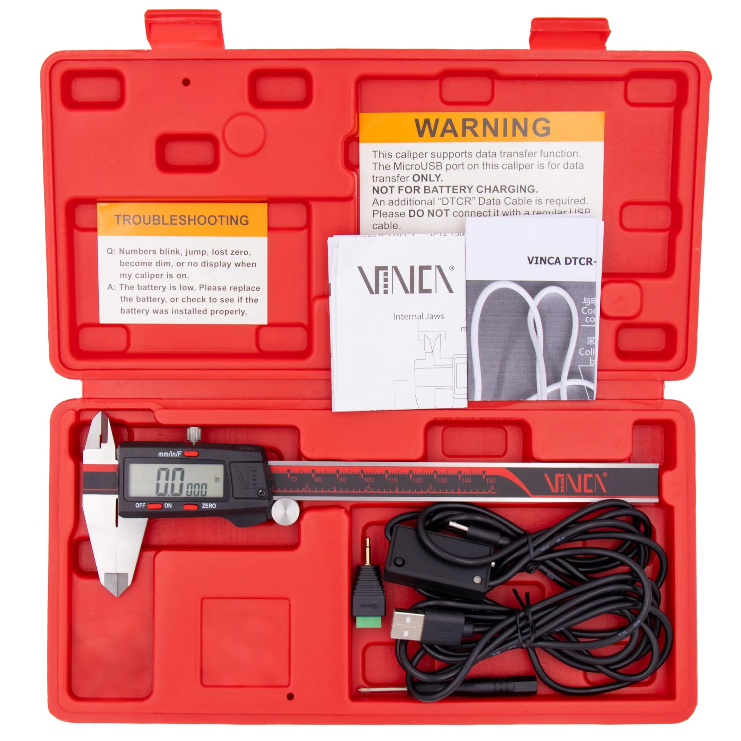 VINCA DCLA-0605D 6-Inch Digital Caliper with Data Cable - Precision Stainless Steel Measurement - main product image