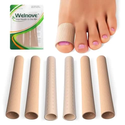 Welnove Toe Tubes Sleeves Protectors - 6 Pack Toe Cushions for Pain Relief - Fabric & Breathable Gel Lining Toe Protectors for Corns, Calluses, Blisters (Large Size) thumbnail 1