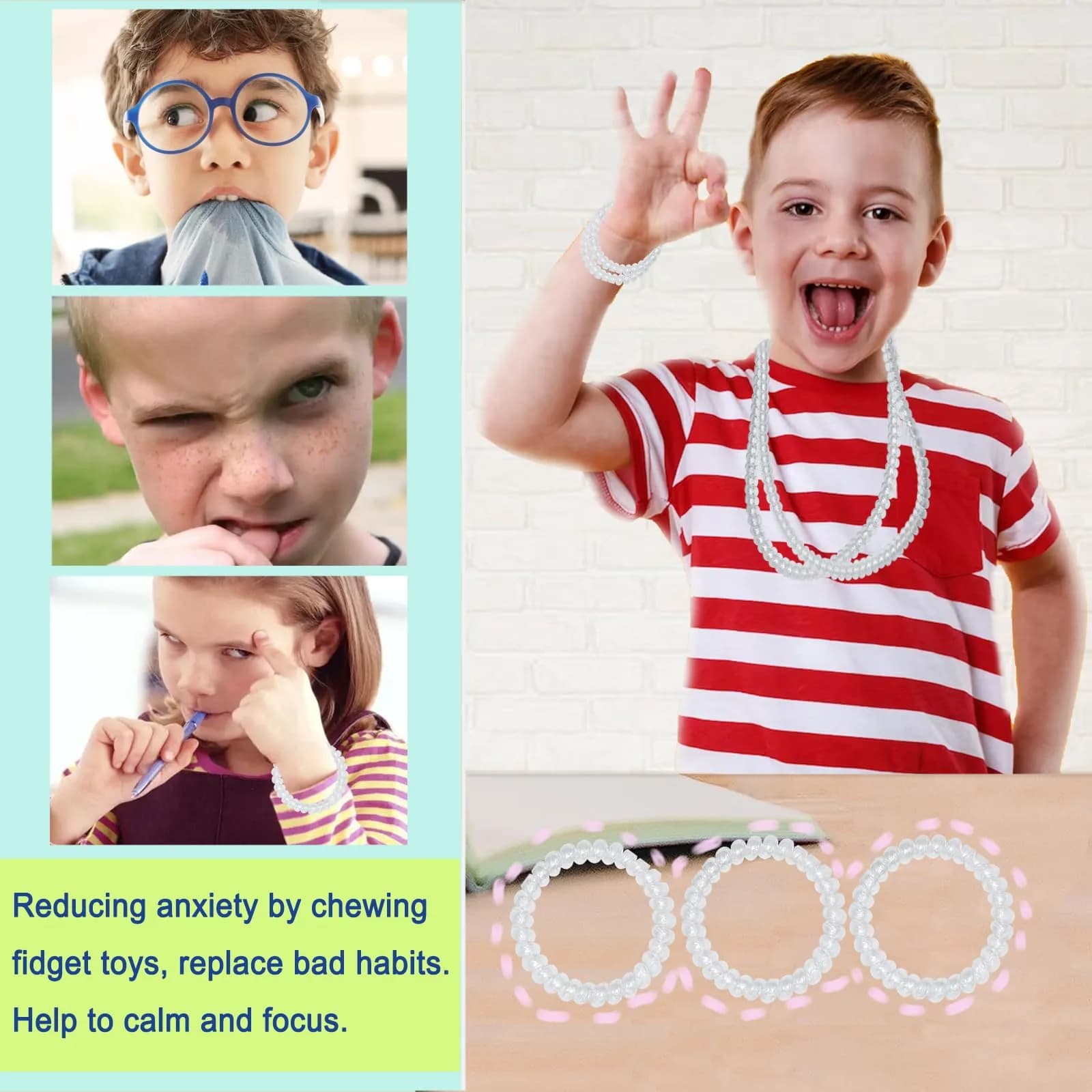 Olugu Clear Coil Chew Necklaces & Bracelets (12 Pcs) | Sensory Oral Motor Teethers for Kids - view 6