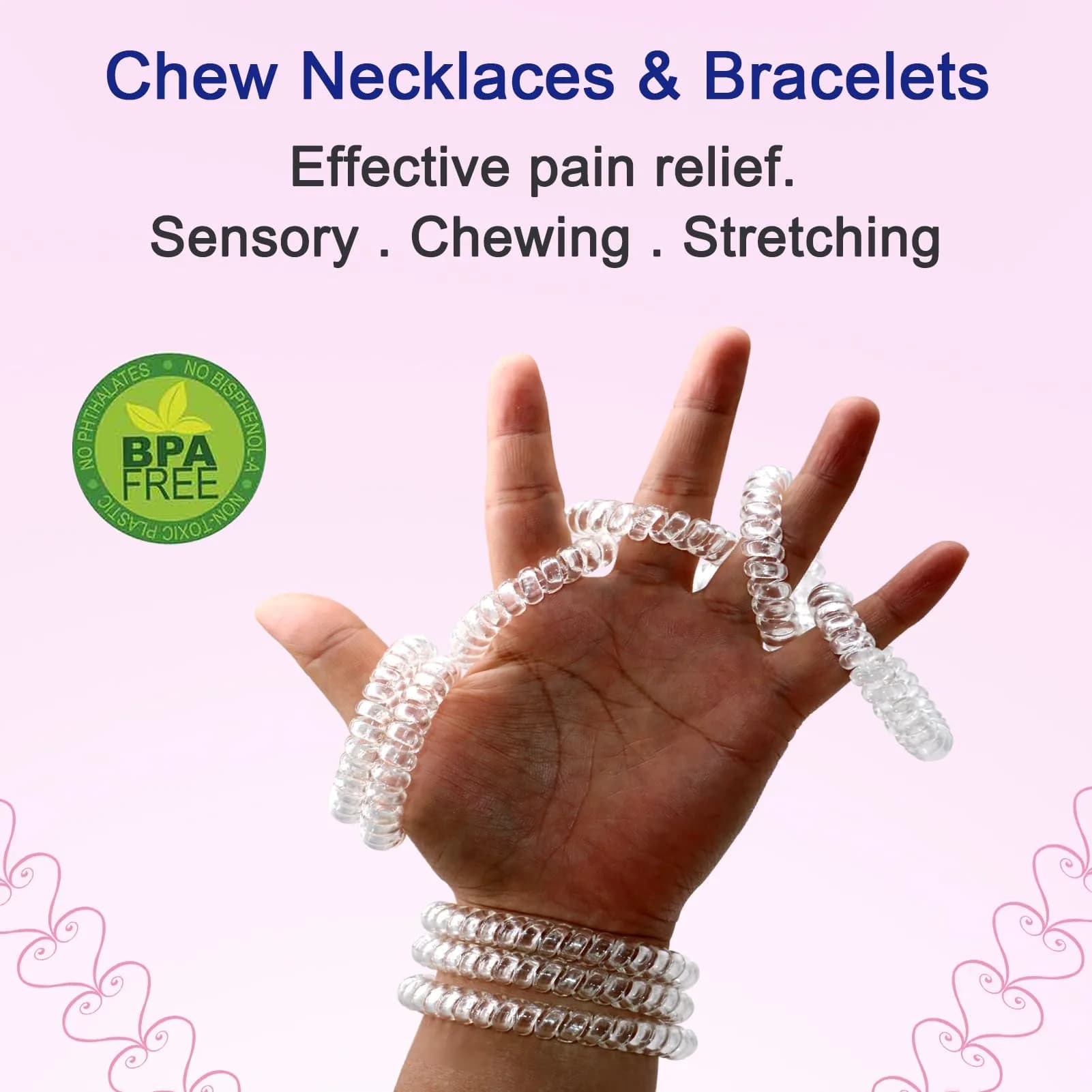 Olugu Clear Coil Chew Necklaces & Bracelets (12 Pcs) | Sensory Oral Motor Teethers for Kids - view 4