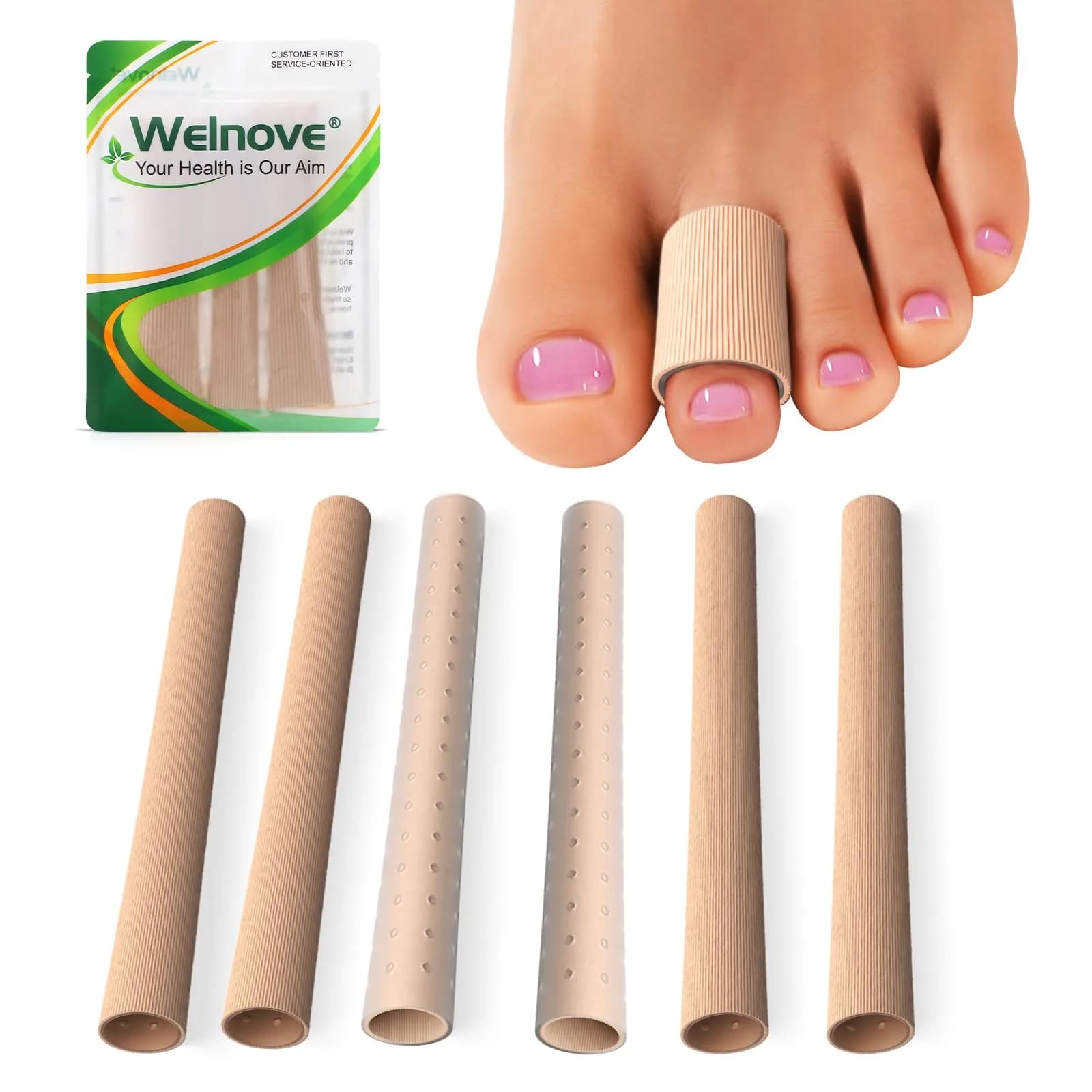 Welnove Toe Tubes Sleeves Protectors 6 Pack | Pain Relief & Comfort for Toes - main product image
