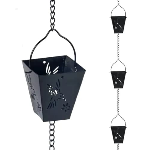 giole Black Square Rain Chain 3.33 m (10.92 ft) | Decorative Metal Downspout Alternative thumbnail 1