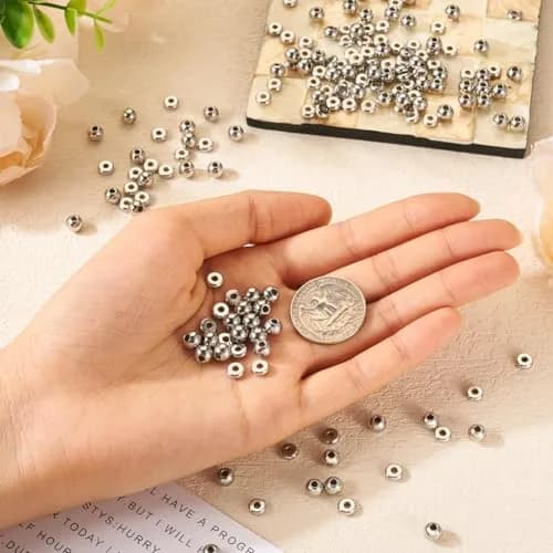 FASHEWELRY 200pcs Stainless Steel Beads 6mm | Flat & Round Spacer Beads for Jewelry DIY thumbnail 4