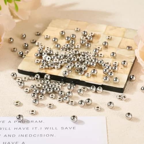 FASHEWELRY 200pcs Stainless Steel Beads 6mm | Flat & Round Spacer Beads for Jewelry DIY thumbnail 6