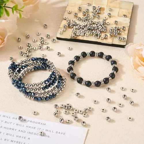 FASHEWELRY 200pcs Stainless Steel Beads 6mm | Flat & Round Spacer Beads for Jewelry DIY thumbnail 2