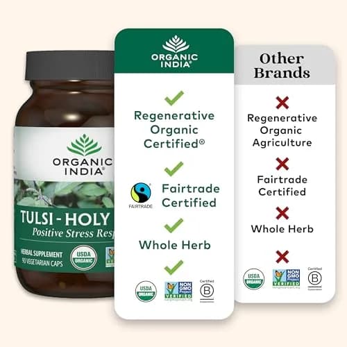 ORGANIC INDIA Tulsi Holy Basil Capsules, Vegan, 60 Capsules | Adaptogen for Calm & Immunity thumbnail 6