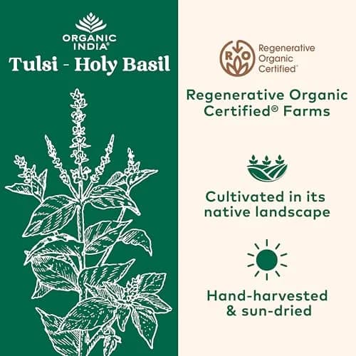 ORGANIC INDIA Tulsi Holy Basil Capsules, Vegan, 60 Capsules | Adaptogen for Calm & Immunity thumbnail 2