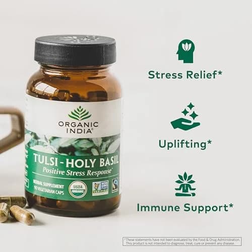 ORGANIC INDIA Tulsi Holy Basil Capsules, Vegan, 60 Capsules | Adaptogen for Calm & Immunity thumbnail 3