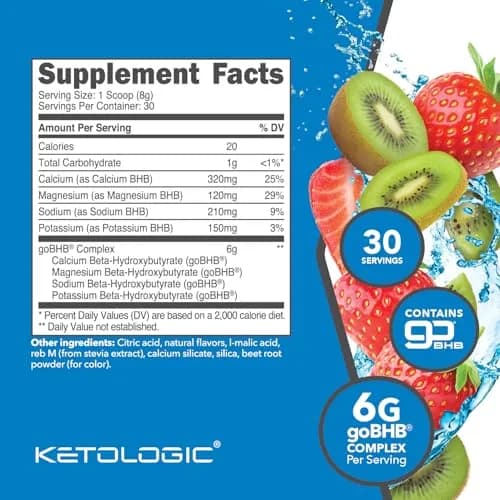Ketologic Keto BHB (Strawberry Kiwi) 30 Servings | Keto Salts for Metabolic Support thumbnail 2