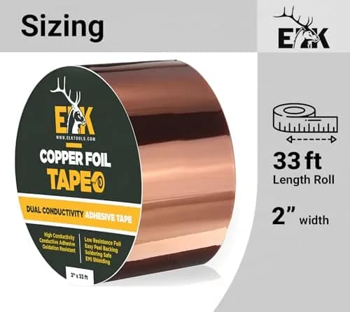 ELK Copper Foil Tape 2 Pack - 1 inch x 66 ft (16.76 cm x 20.12 m) | Conductive Adhesive for Electronics, Crafts, Repairs thumbnail 3