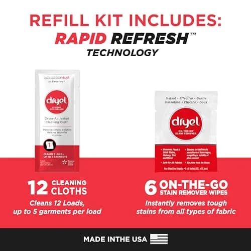 Dryel At-Home Dry Cleaner & Stain Remover, 12 Loads | Gentle Fabric Care & Odor Removal thumbnail 2