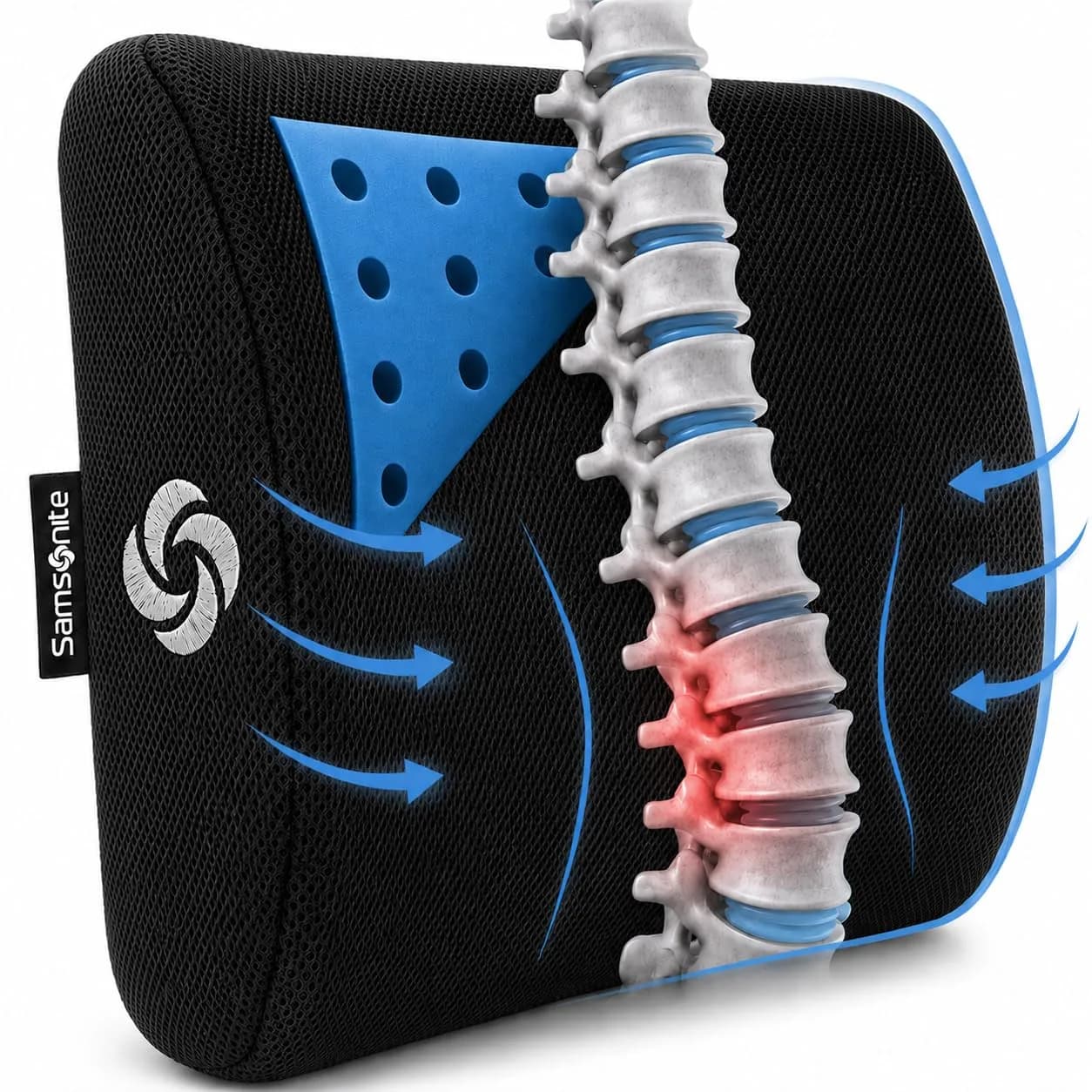 Samsonite Memory Foam Lumbar Support Pillow with Cooling Gel | Ergonomic Back Support for Office Chair, Gaming Chair & Car Seat