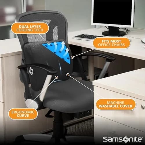 Samsonite Memory Foam Lumbar Support Pillow with Cooling Gel | Ergonomic Back Support for Office Chair, Gaming Chair & Car Seat thumbnail 4