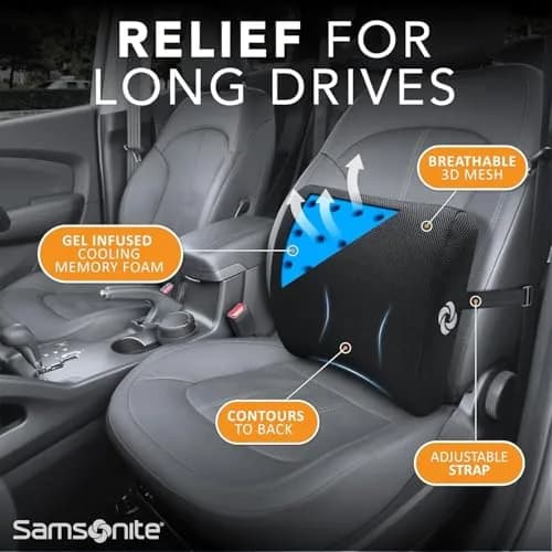 Samsonite Memory Foam Lumbar Support Pillow with Cooling Gel | Ergonomic Back Support for Office Chair, Gaming Chair & Car Seat thumbnail 3