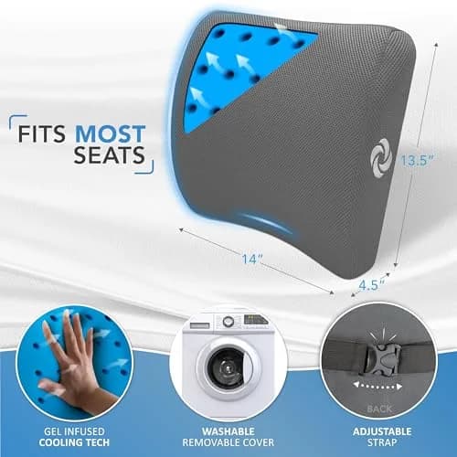 Samsonite Memory Foam Lumbar Support Pillow with Cooling Gel | Standard Size, Grey Mesh thumbnail 4