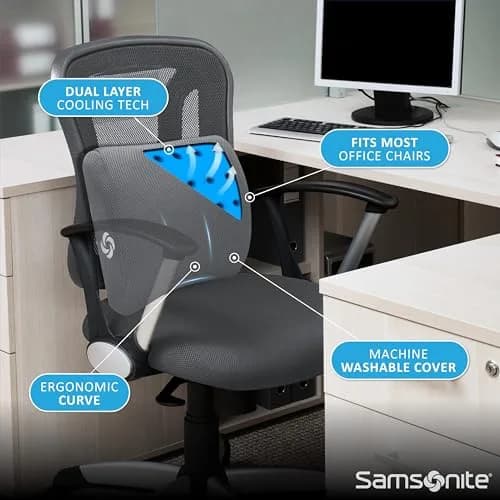 Samsonite Memory Foam Lumbar Support Pillow with Cooling Gel | Standard Size, Grey Mesh thumbnail 5