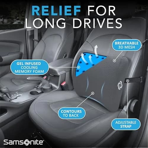 Samsonite Memory Foam Lumbar Support Pillow with Cooling Gel | Standard Size, Grey Mesh thumbnail 6