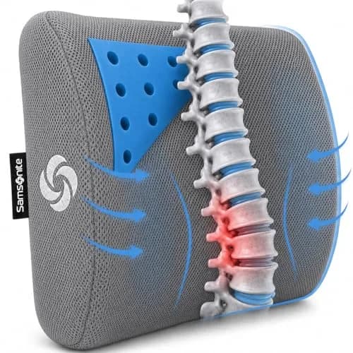 Samsonite Memory Foam Lumbar Support Pillow with Cooling Gel | Standard Size, Grey Mesh thumbnail 1