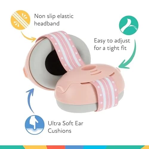 Nuby Baby Earmuffs Pink for Girls 1+ Years, 21dB Noise Reduction | Soft Sounds Travel Bag Included thumbnail 2