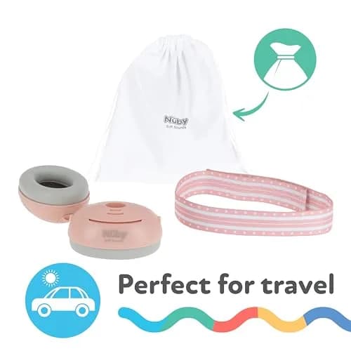 Nuby Baby Earmuffs Pink for Girls 1+ Years, 21dB Noise Reduction | Soft Sounds Travel Bag Included thumbnail 3