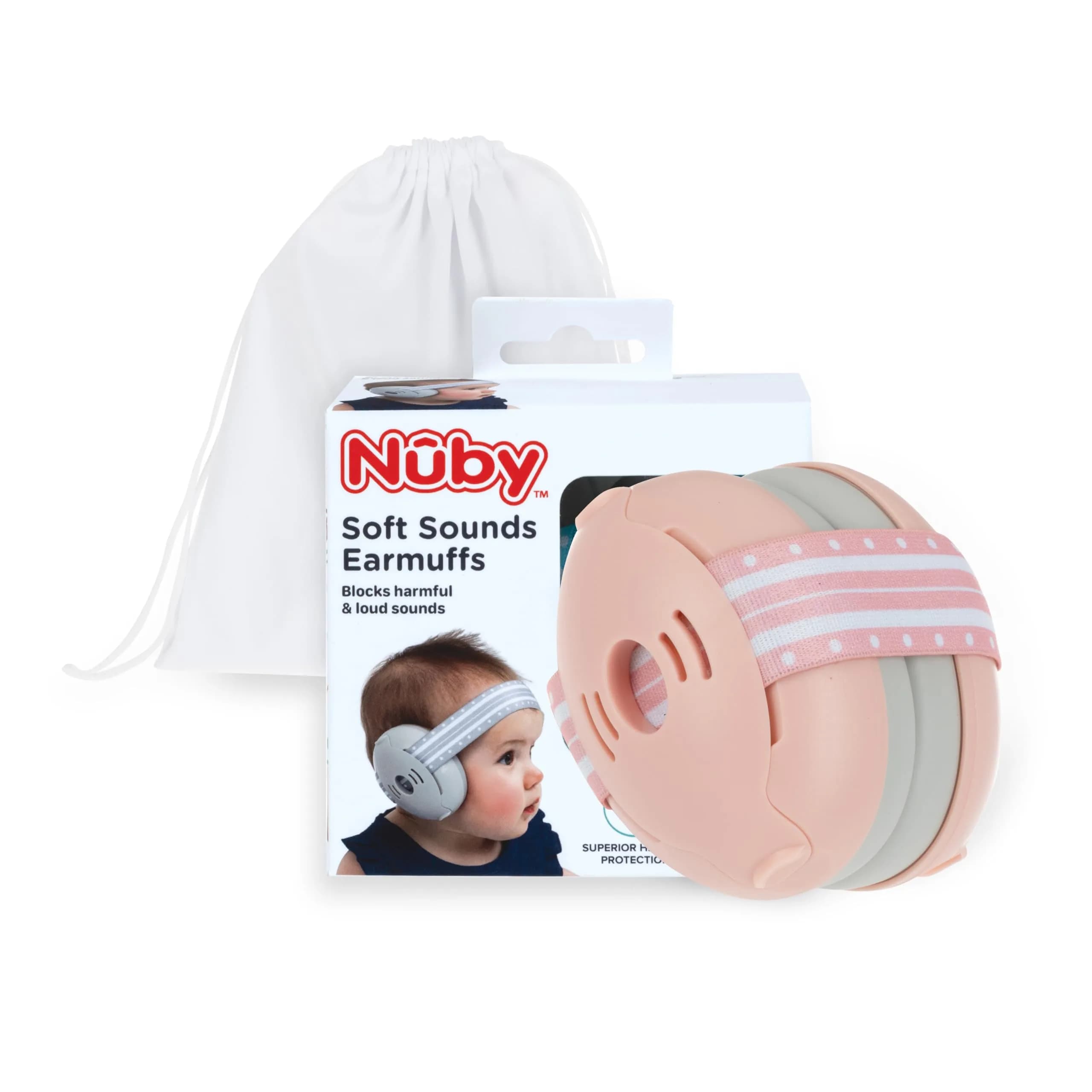 Nuby Baby Earmuffs Pink for Girls 1+ Years, 21dB Noise Reduction | Soft Sounds Travel Bag Included - main product image