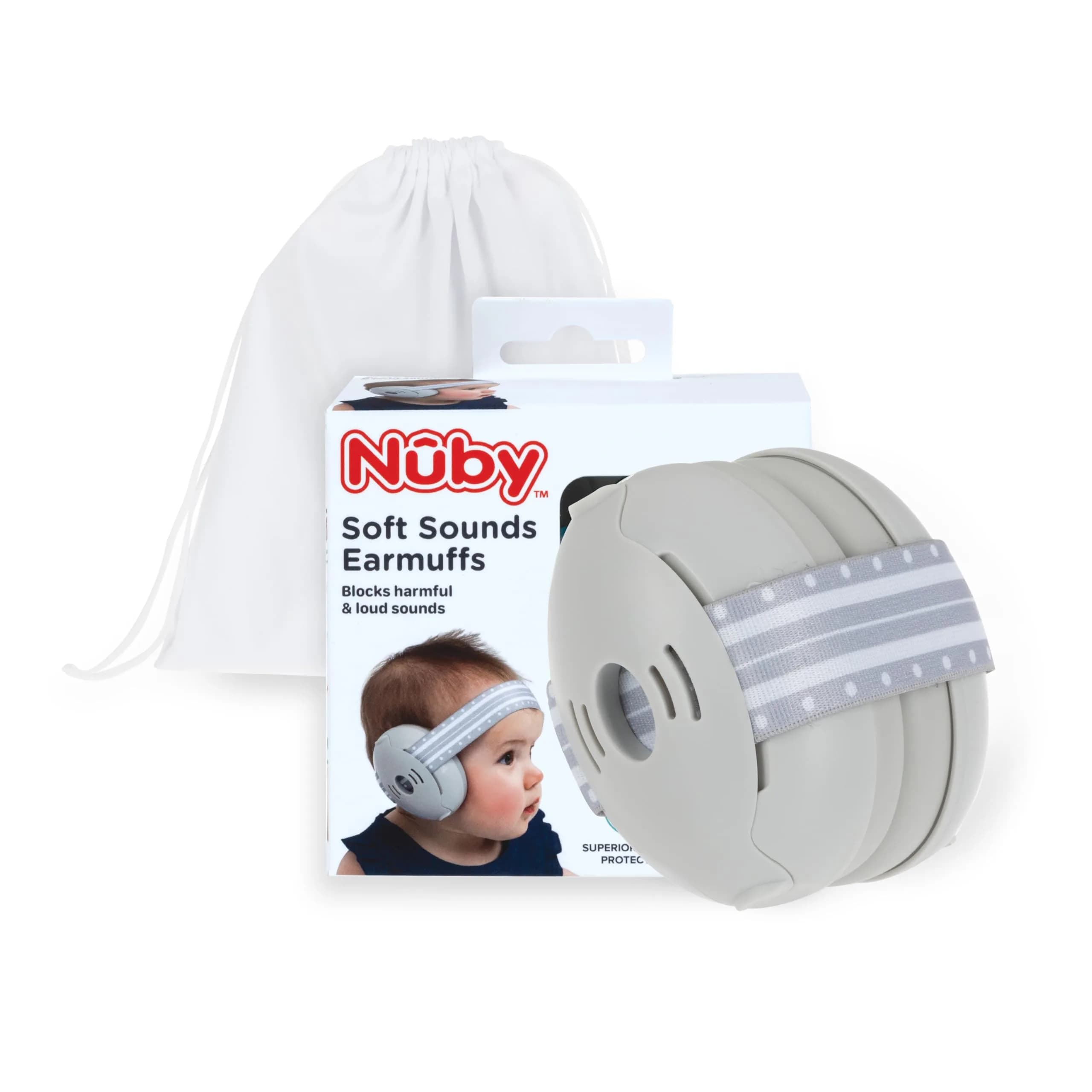 Nuby Soft Sounds Baby Earmuffs Gray | 21 Decibel Hearing Protection for Infants 1+ Years — Gray