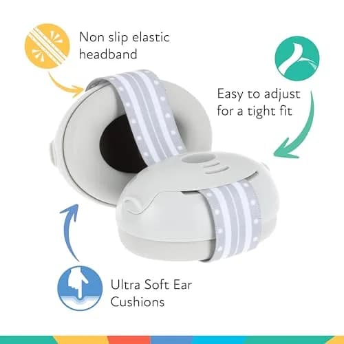 Nuby Soft Sounds Baby Earmuffs Gray | 21 Decibel Hearing Protection for Infants 1+ Years thumbnail 2