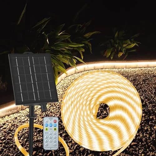 echosari 32.8ft Solar Strip Lights Outdoor Waterproof, 200 LED Warm White | 10m (32.8ft) with Solar Panel & Remote thumbnail 1