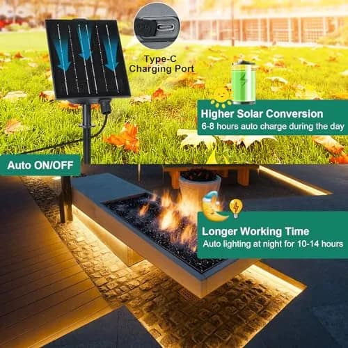 echosari 32.8ft Solar Strip Lights Outdoor Waterproof, 200 LED Warm White | 10m (32.8ft) with Solar Panel & Remote thumbnail 4