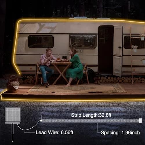 echosari 32.8ft Solar Strip Lights Outdoor Waterproof, 200 LED Warm White | 10m (32.8ft) with Solar Panel & Remote thumbnail 5