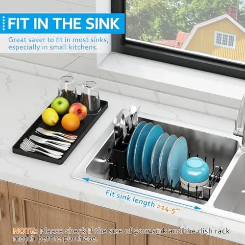 ANTOPY Sink Dish Drying Rack - Expandable Small Dish Rack Over Sinks with Silicone Drying Tray, Dish Drainer for Kitchen Counter with Cutlery Holder, Drying Rack Fit for 14’’-19’’ Kitchen Sink | Space-Saving, Expandable, Durable thumbnail 4