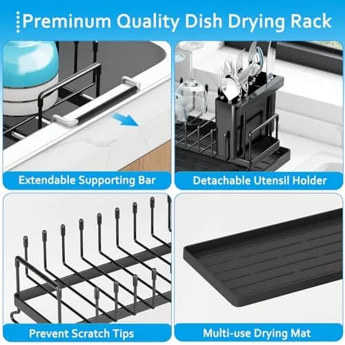 ANTOPY Sink Dish Drying Rack - Expandable Small Dish Rack Over Sinks with Silicone Drying Tray, Dish Drainer for Kitchen Counter with Cutlery Holder, Drying Rack Fit for 14’’-19’’ Kitchen Sink | Space-Saving, Expandable, Durable thumbnail 5