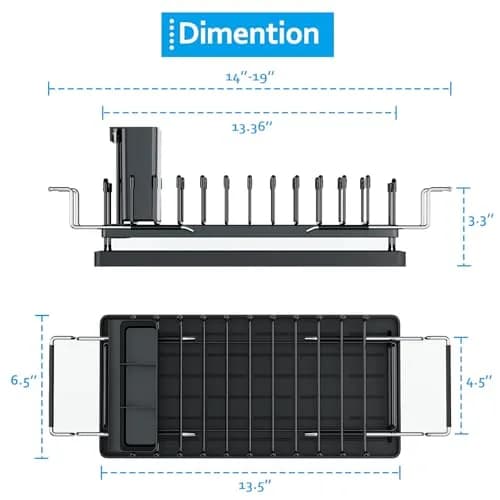 ANTOPY Sink Dish Drying Rack - Expandable Small Dish Rack Over Sinks with Silicone Drying Tray, Dish Drainer for Kitchen Counter with Cutlery Holder, Drying Rack Fit for 14’’-19’’ Kitchen Sink | Space-Saving, Expandable, Durable thumbnail 6