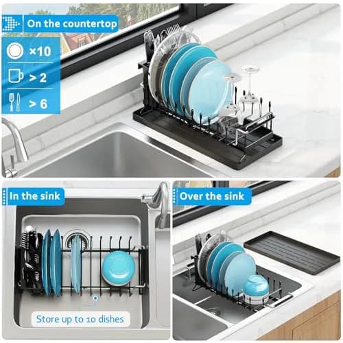 ANTOPY Sink Dish Drying Rack - Expandable Small Dish Rack Over Sinks with Silicone Drying Tray, Dish Drainer for Kitchen Counter with Cutlery Holder, Drying Rack Fit for 14’’-19’’ Kitchen Sink | Space-Saving, Expandable, Durable thumbnail 2